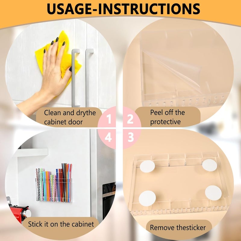 NTIERA New Upgrade 9.5" Large Acrylic Straw Holder for Cabinet Door-Reusable Tumbler Straw Organizer Storage,Small Kitchen Organizers and Storage Accessories Container,Ultra Sticky Cupboard Door Mounted - Image 5